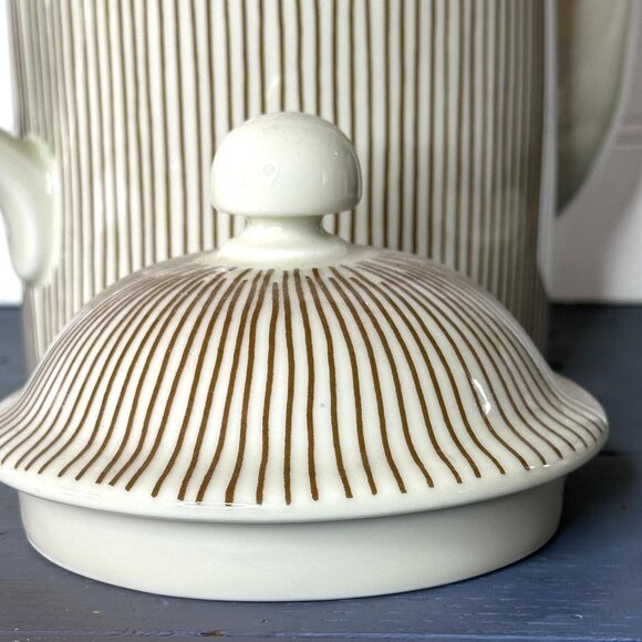 Fitz and Floyd Les Bands Cream Brown Coffee Teapot Lid 1976 735/74 CG Japan - Picture 5 of 7